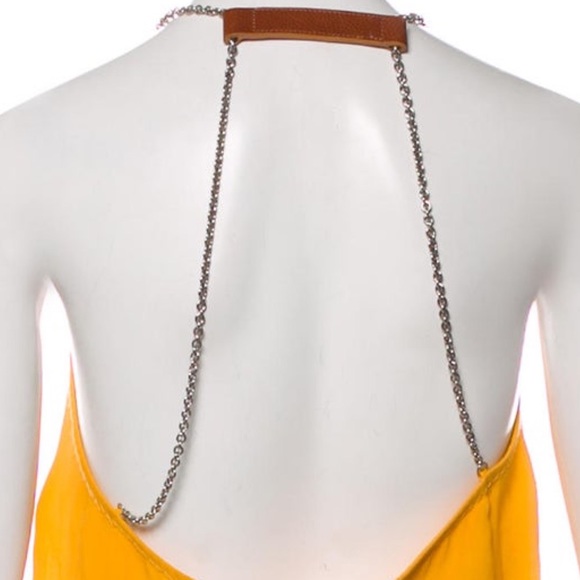 KAUFMANFRANCO Yellow Silk Tank Top with Chain Straps - Picture 7 of 15